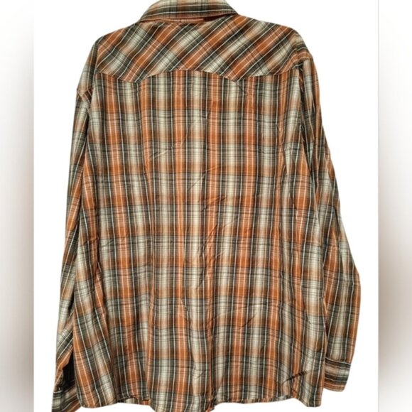 2XL👔Levi's Western Brown&Orange&Tan Plaid Button Down Shirt - Picture 4 of 10